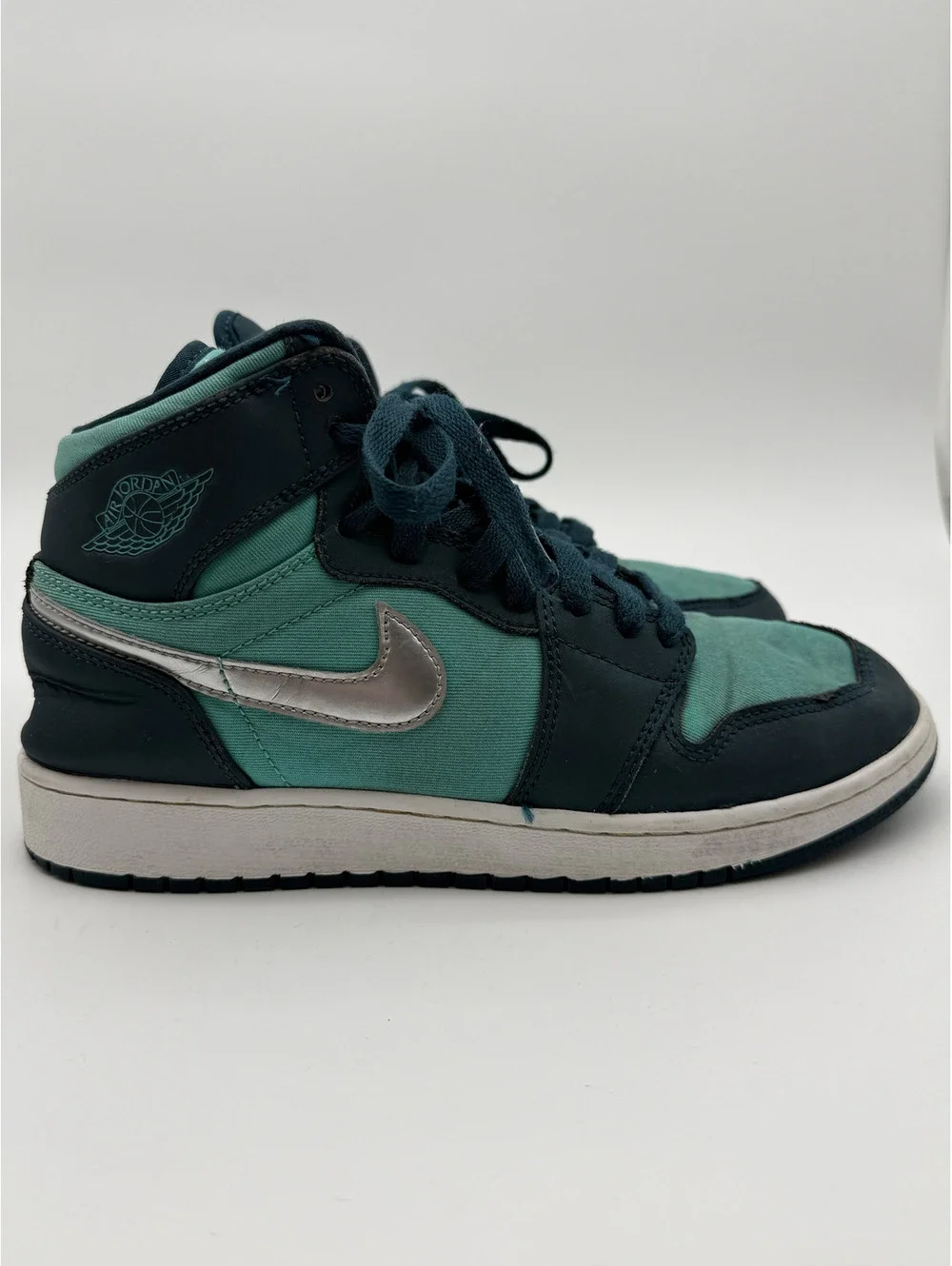 Nike Air Jordan 1 Mid Teal and Black Sneakers, Youth Size 6